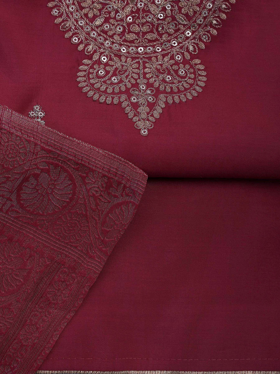 Dull Pink Chanderi Embroidered Unstitched Dress Material