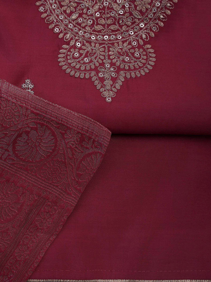Dull Pink Chanderi Embroidered Unstitched Dress Material