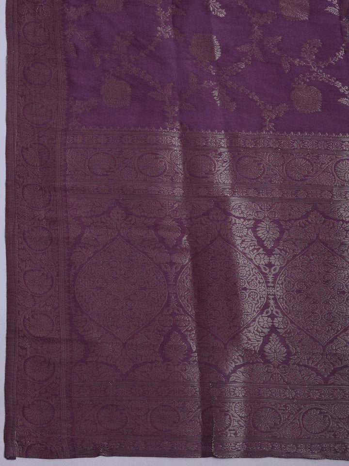 Lavender Chanderi Embroidered Unstitched Dress Material