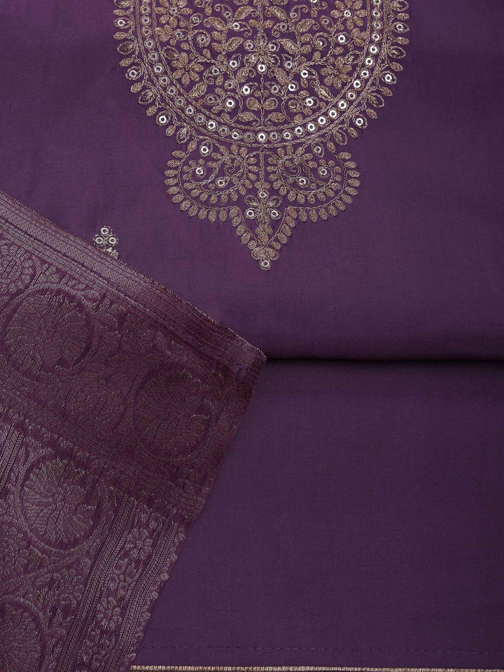 Lavender Chanderi Embroidered Unstitched Dress Material
