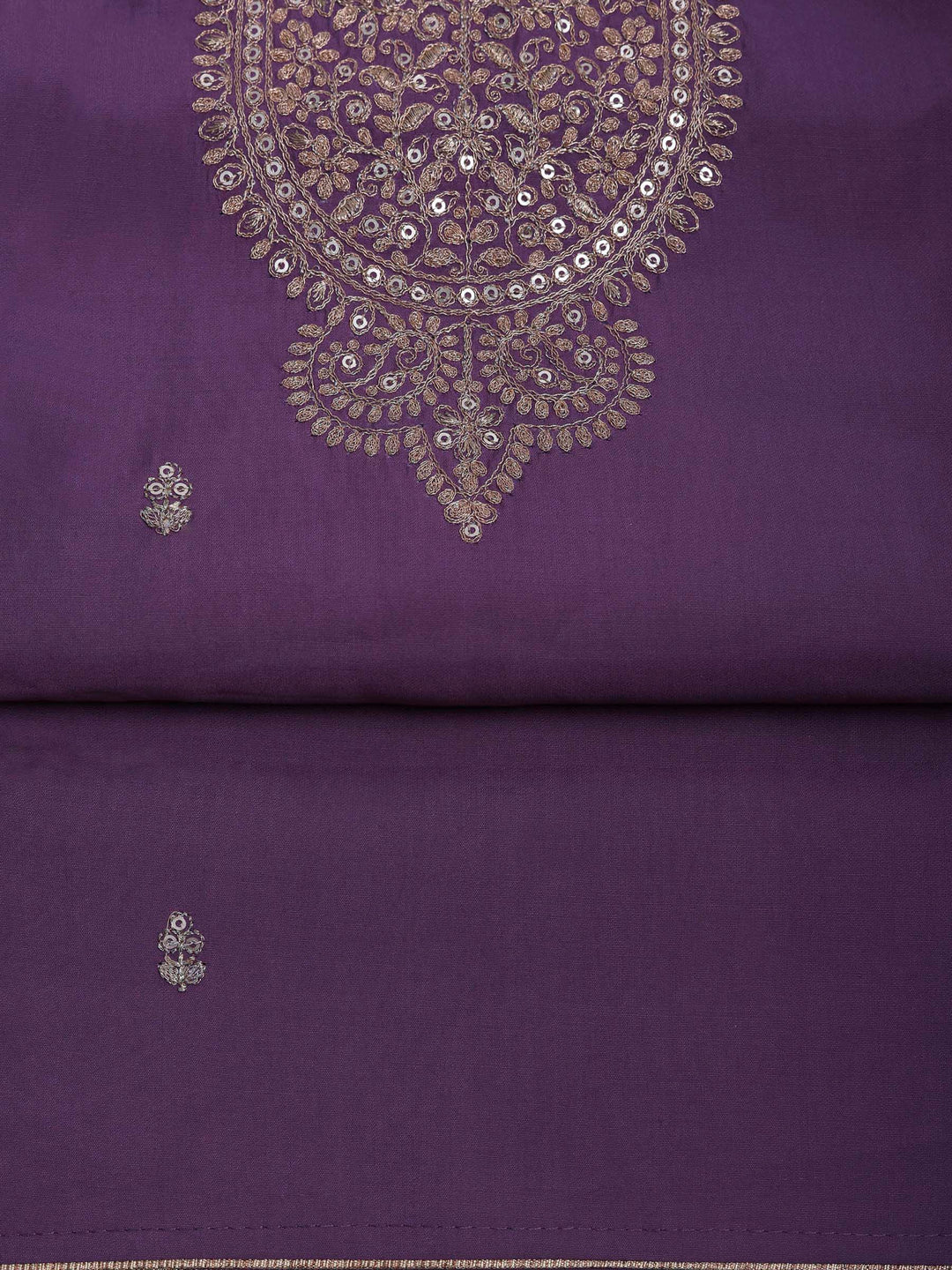 Lavender Chanderi Embroidered Unstitched Dress Material