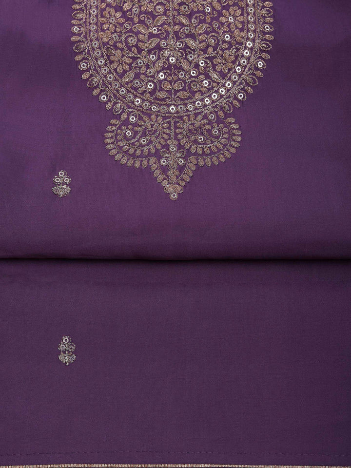 Lavender Chanderi Embroidered Unstitched Dress Material