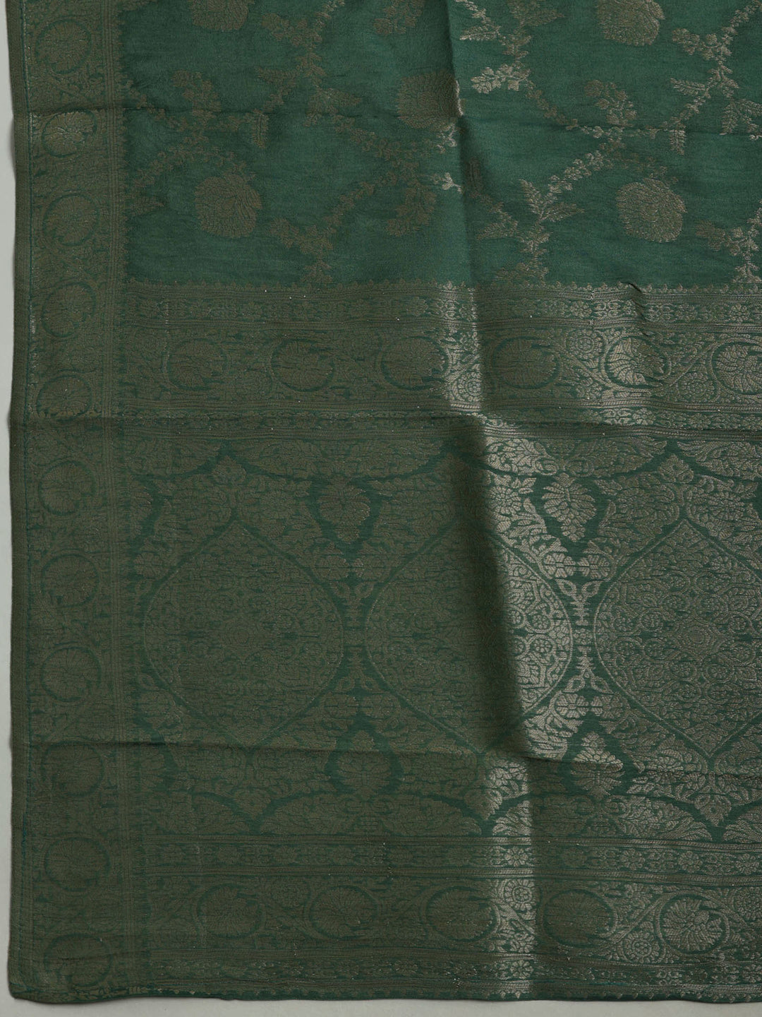 Olive Green Chanderi Embroidered Unstitched Dress Material