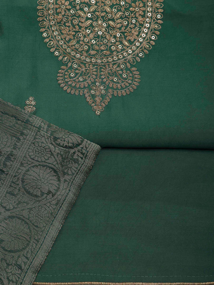 Olive Green Chanderi Embroidered Unstitched Dress Material