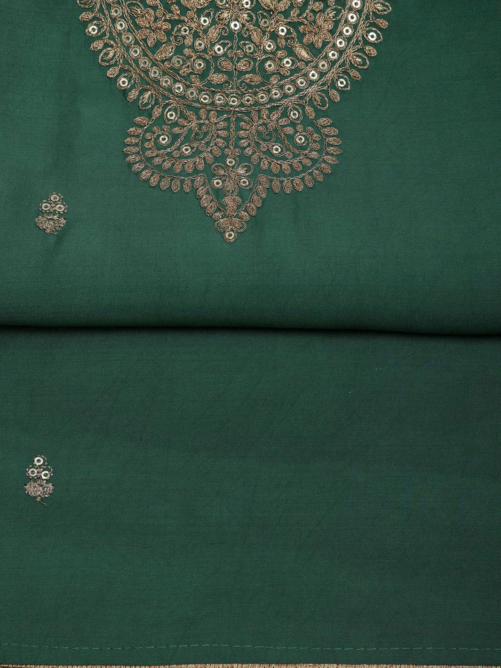 Olive Green Chanderi Embroidered Unstitched Dress Material