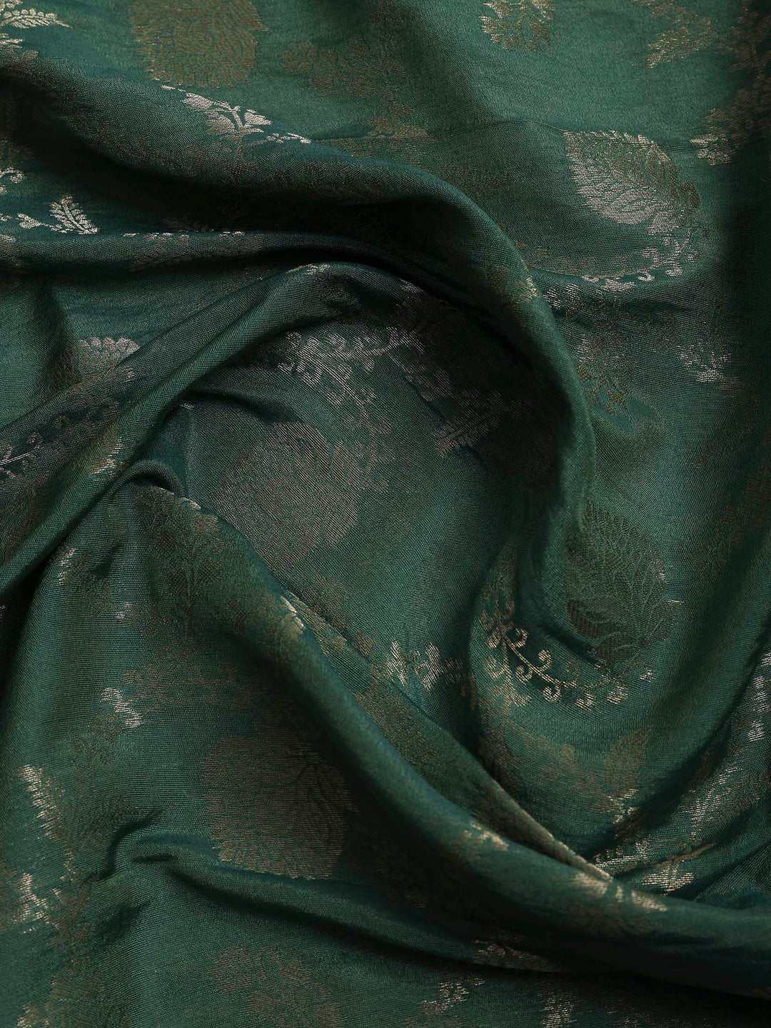 Olive Green Chanderi Embroidered Unstitched Dress Material