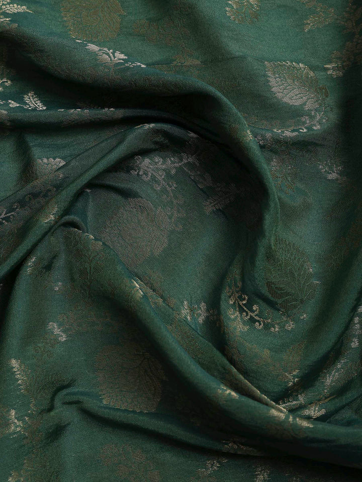 Olive Green Chanderi Embroidered Unstitched Dress Material