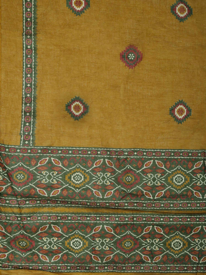 Mustard Cotton Blend Printed Unstitched Dress Material
