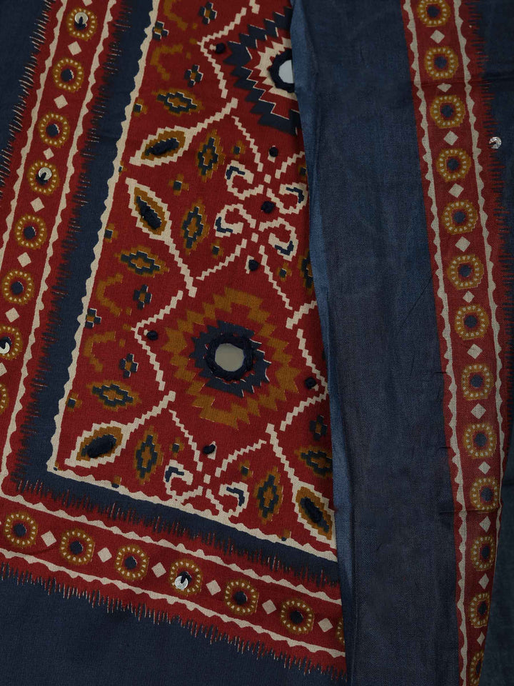 Navy Blue Cotton Blend Printed Unstitched Dress Material