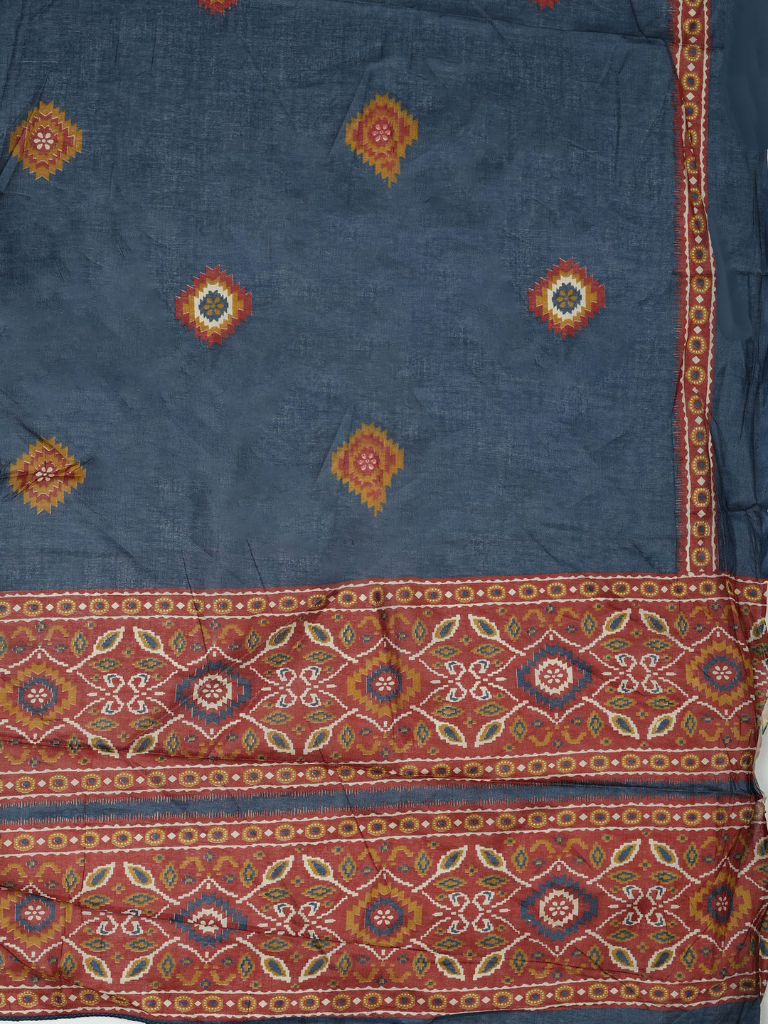 Navy Blue Cotton Blend Printed Unstitched Dress Material