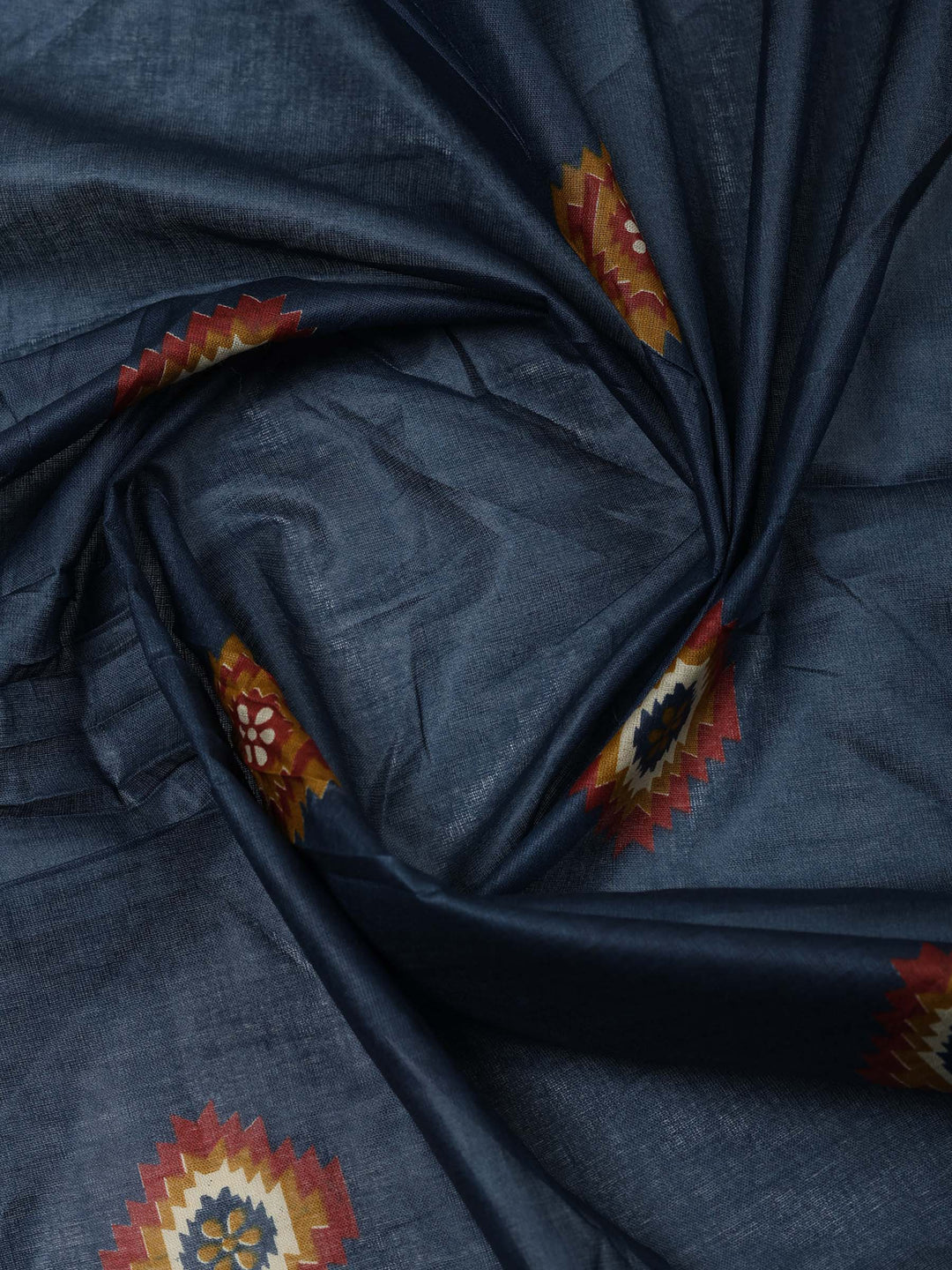 Navy Blue Cotton Blend Printed Unstitched Dress Material