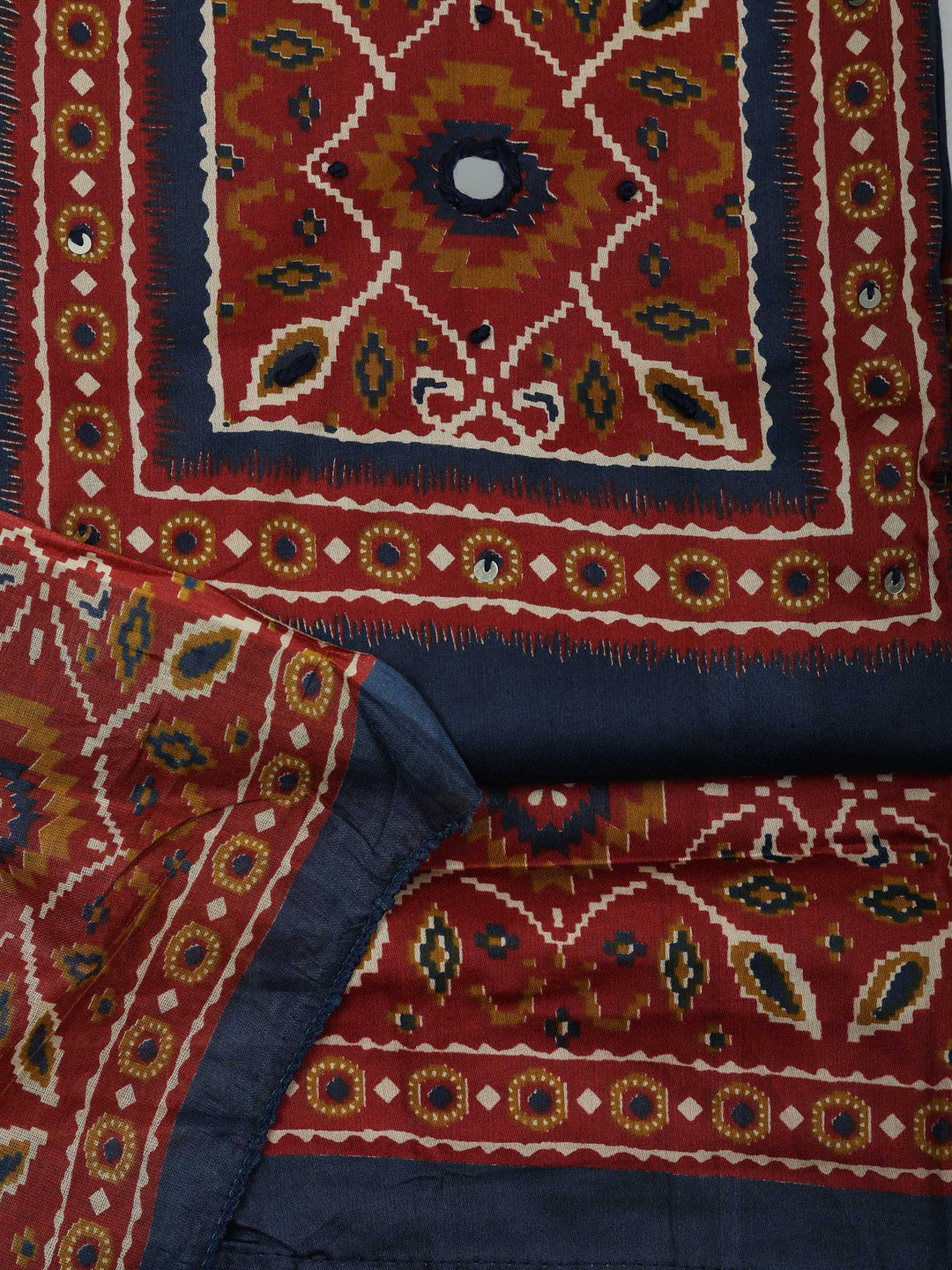 Navy Blue Cotton Blend Printed Unstitched Dress Material