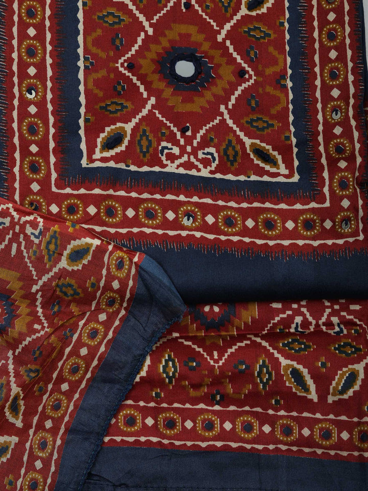 Navy Blue Cotton Blend Printed Unstitched Dress Material