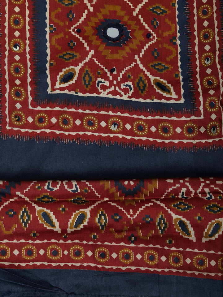 Navy Blue Cotton Blend Printed Unstitched Dress Material
