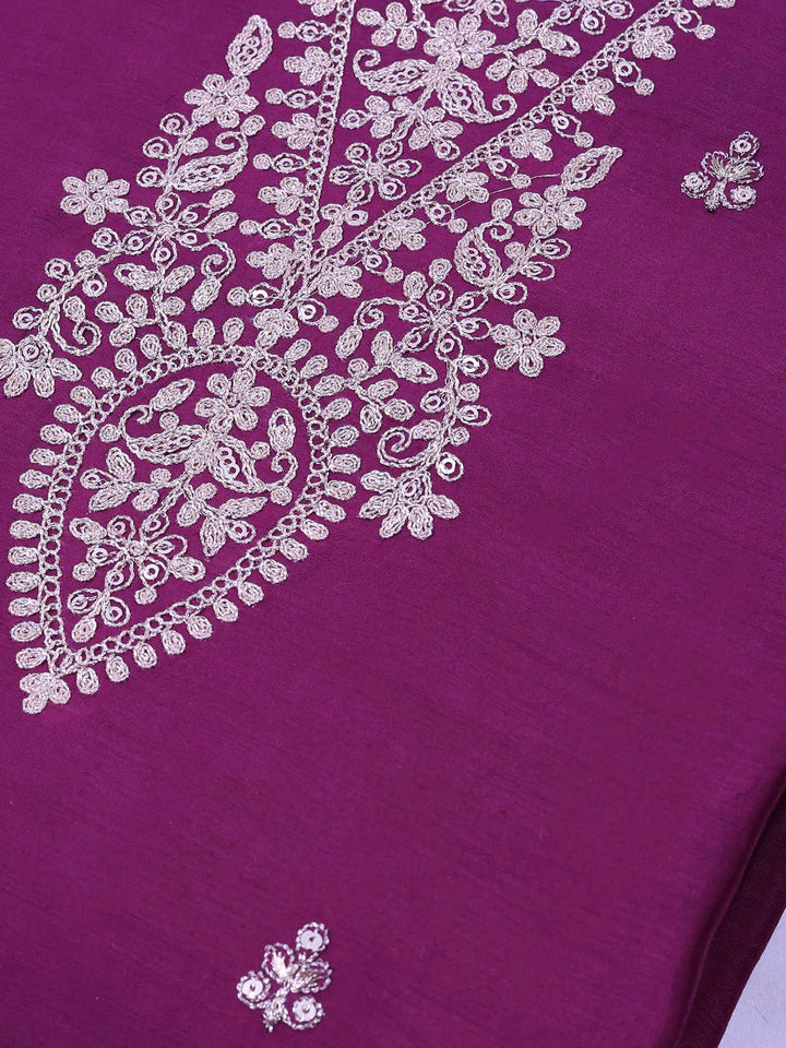 Purple Chanderi Embroidered Unstitched Dress Material