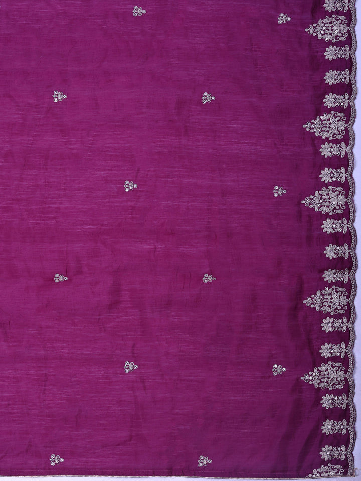 Purple Chanderi Embroidered Unstitched Dress Material