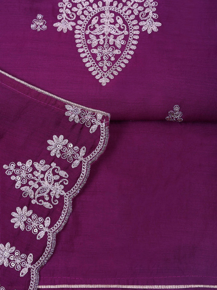 Purple Chanderi Embroidered Unstitched Dress Material