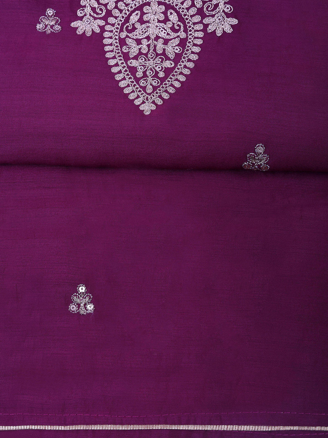 Purple Chanderi Embroidered Unstitched Dress Material