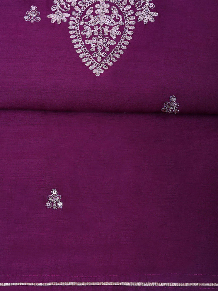 Purple Chanderi Embroidered Unstitched Dress Material