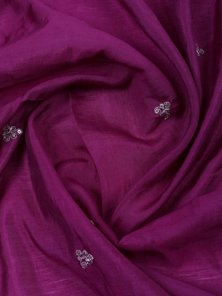 Purple Chanderi Embroidered Unstitched Dress Material