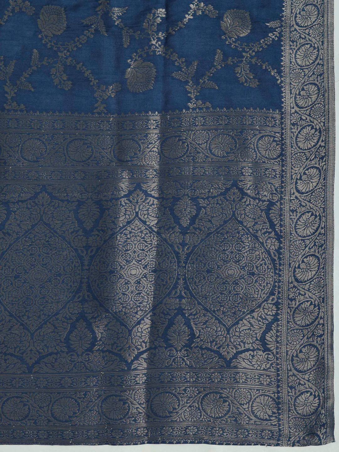Blue Chanderi Embroidered Unstitched Dress Material