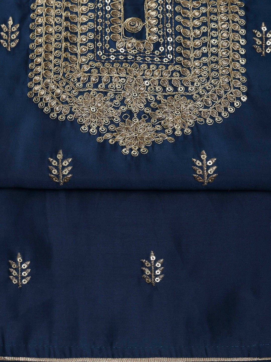 Blue Chanderi Embroidered Unstitched Dress Material
