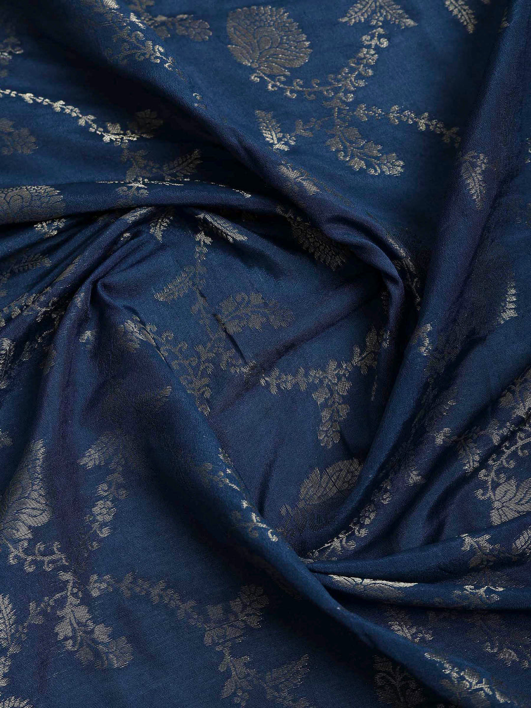 Blue Chanderi Embroidered Unstitched Dress Material