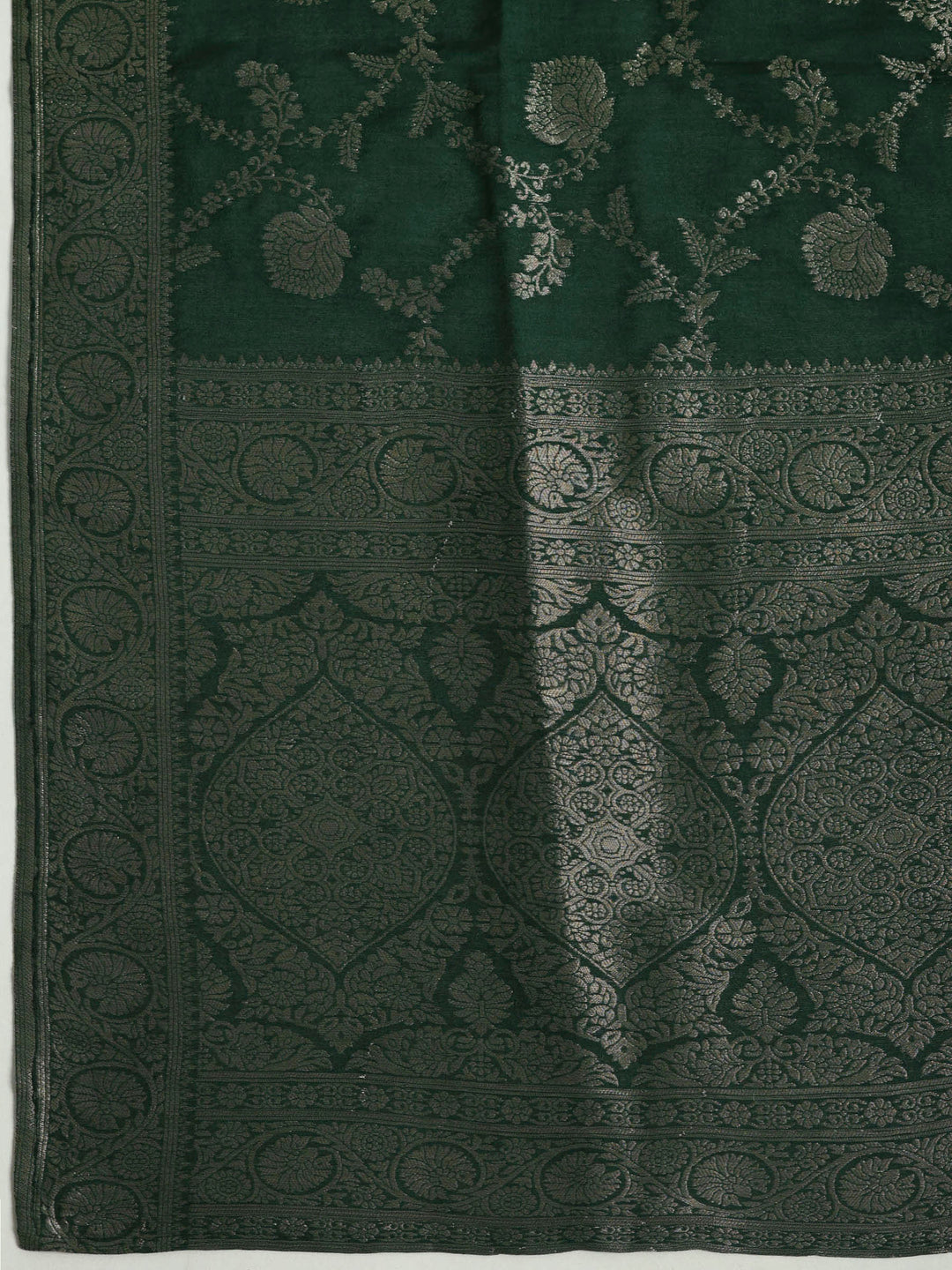 Green Chanderi Embroidered Unstitched Dress Material