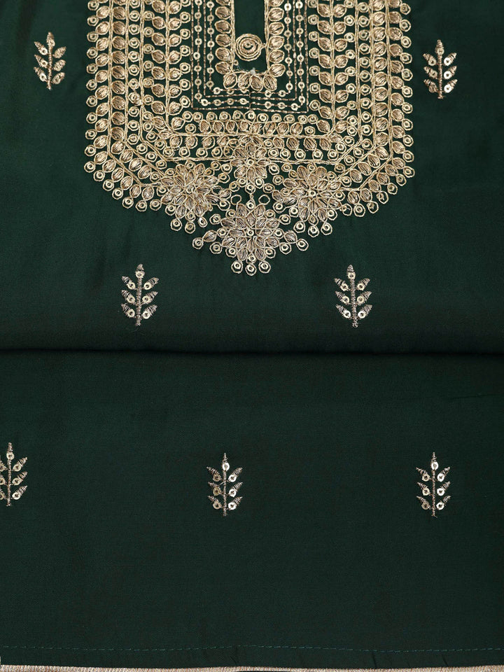 Green Chanderi Embroidered Unstitched Dress Material
