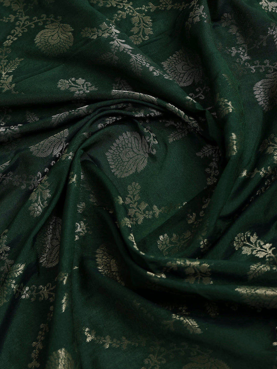 Green Chanderi Embroidered Unstitched Dress Material