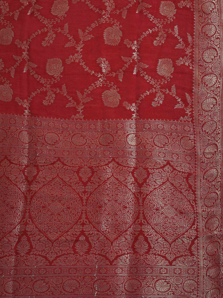 Maroon Chanderi Embroidered Unstitched Dress Material