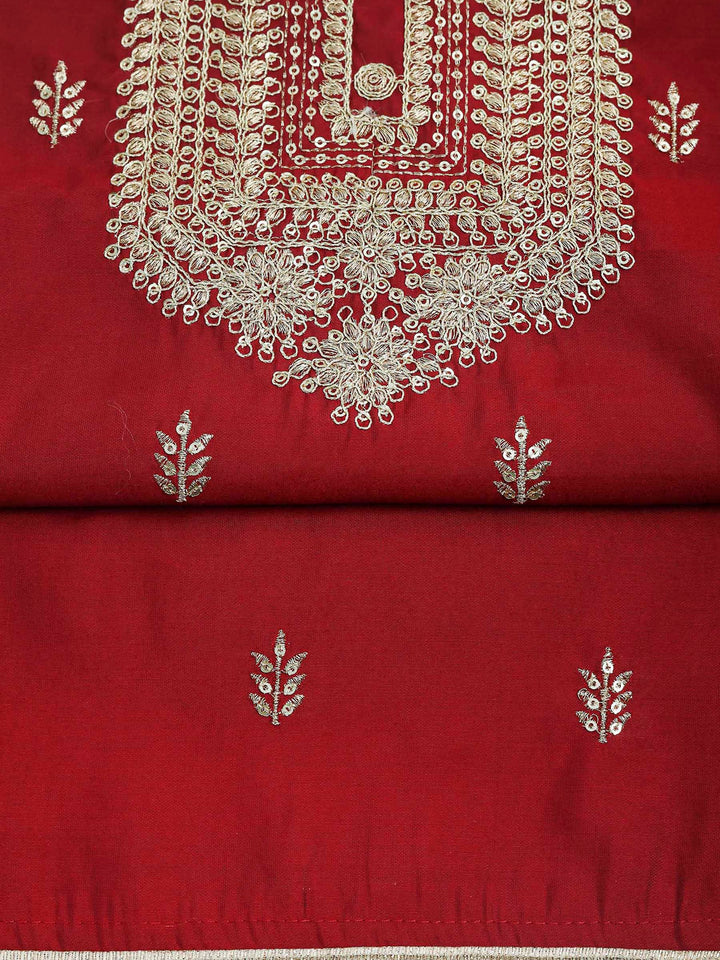 Maroon Chanderi Embroidered Unstitched Dress Material
