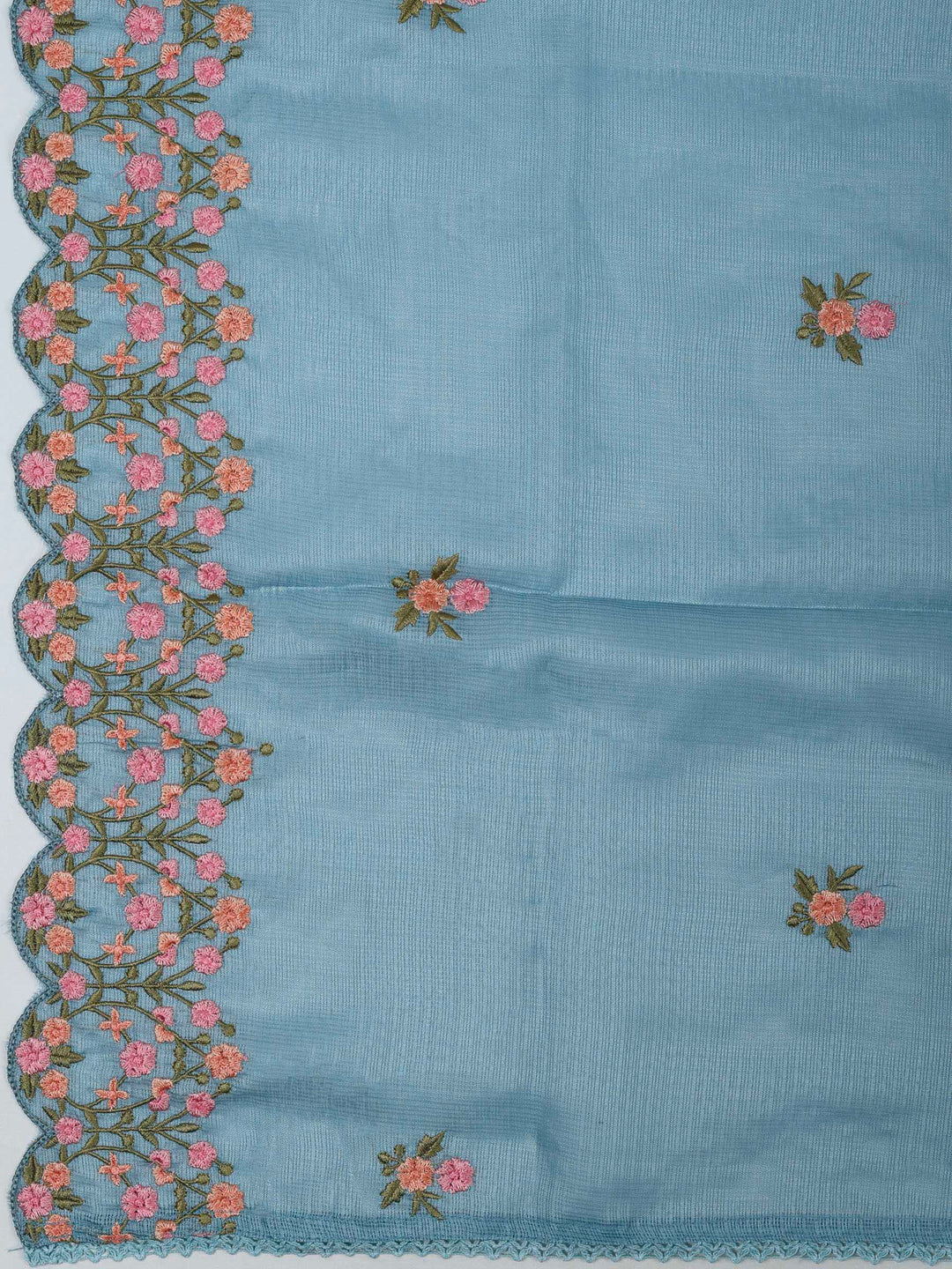 Grey Blue Cotton Blend Embroidered Unstitched Dress Material