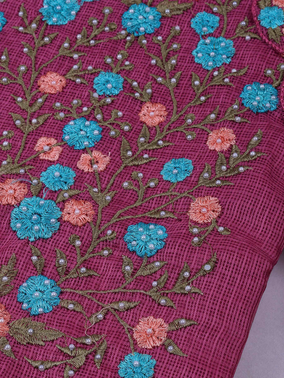 Onion Pink Cotton Blend Embroidered Unstitched Dress Material