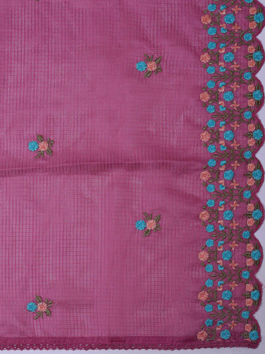 Onion Pink Cotton Blend Embroidered Unstitched Dress Material