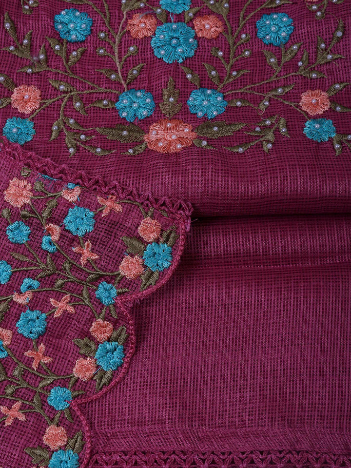 Onion Pink Cotton Blend Embroidered Unstitched Dress Material