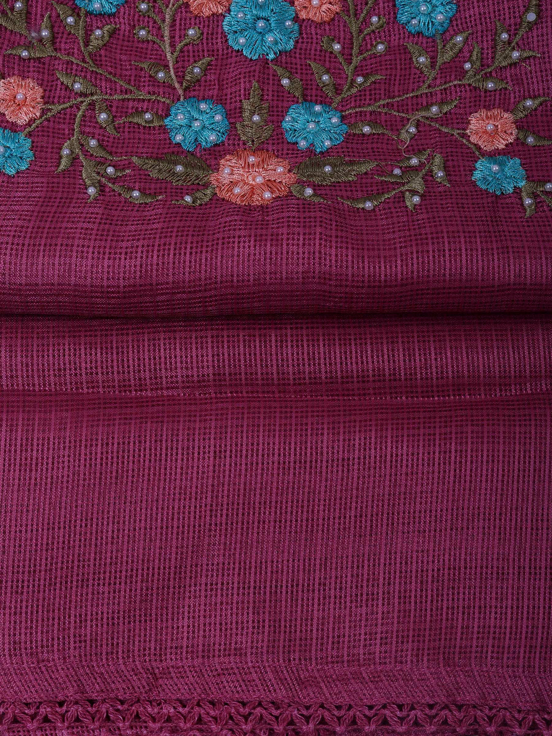 Onion Pink Cotton Blend Embroidered Unstitched Dress Material