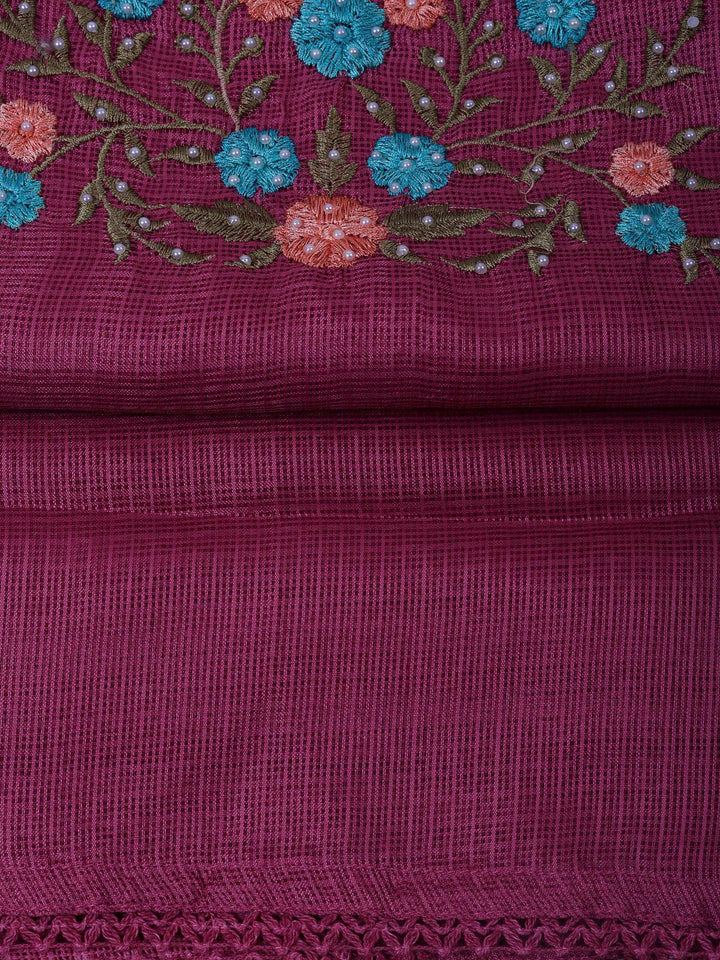 Onion Pink Cotton Blend Embroidered Unstitched Dress Material