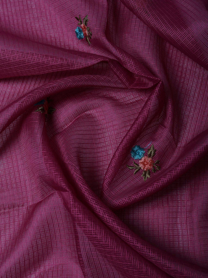 Onion Pink Cotton Blend Embroidered Unstitched Dress Material