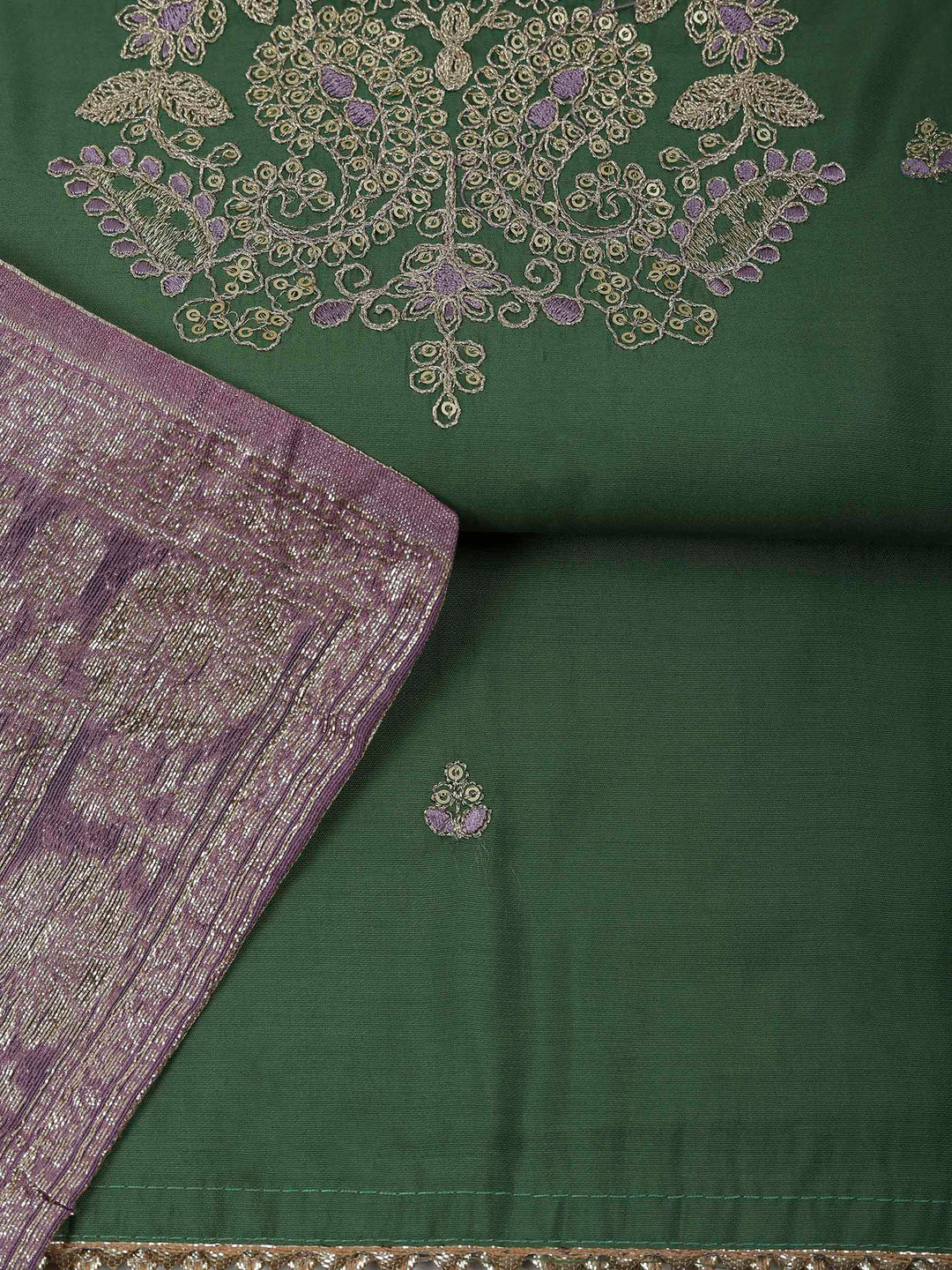 Aqua Green Chanderi Embroidered Unstitched Dress Material