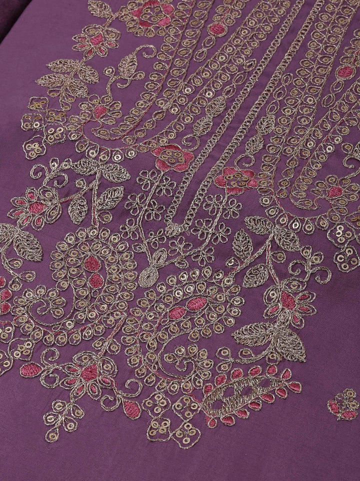 Lavender Chanderi Embroidered Unstitched Dress Material