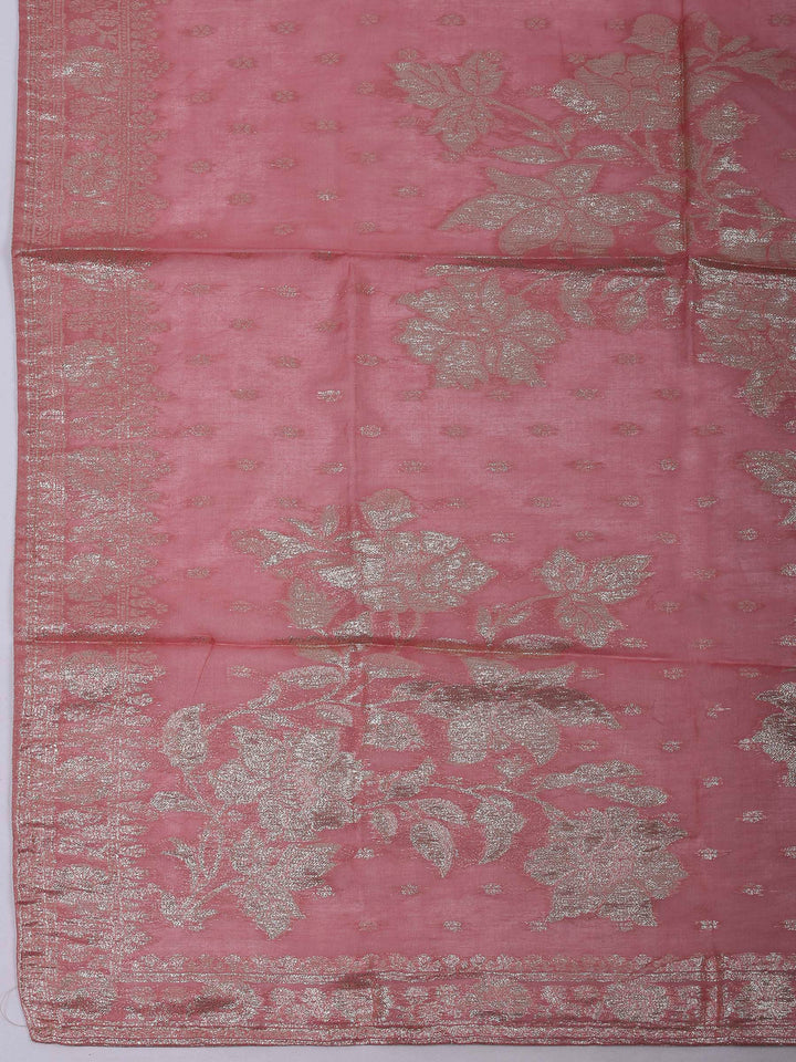 Lavender Chanderi Embroidered Unstitched Dress Material