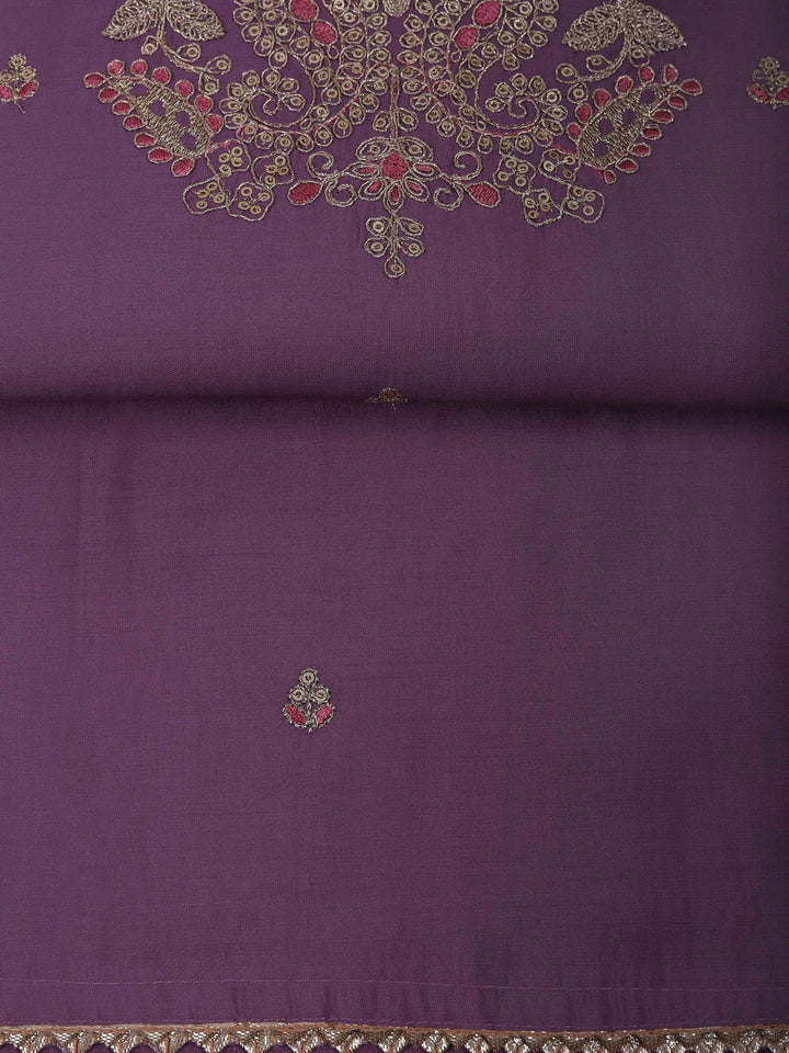 Lavender Chanderi Embroidered Unstitched Dress Material