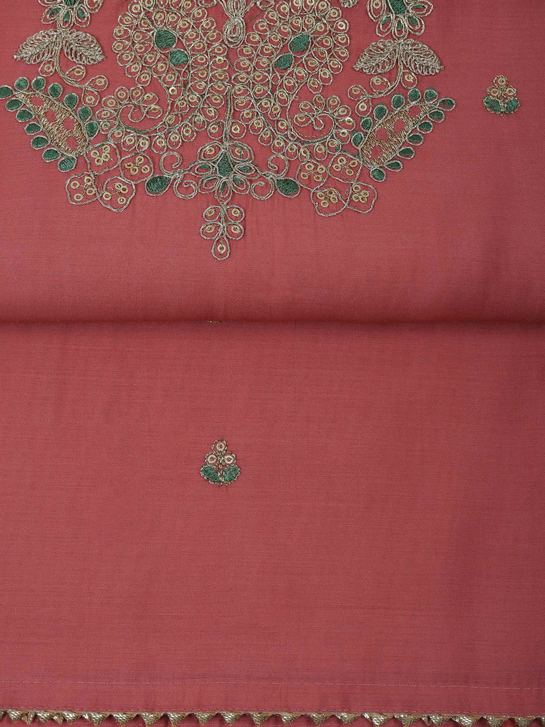 Peach Chanderi Embroidered Unstitched Dress Material