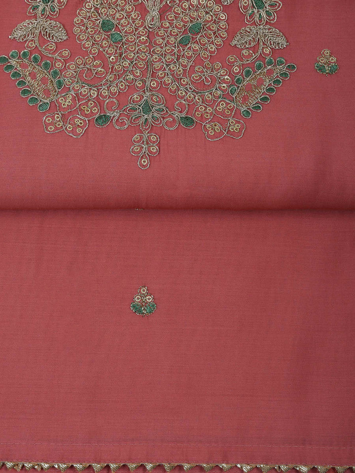 Peach Chanderi Embroidered Unstitched Dress Material