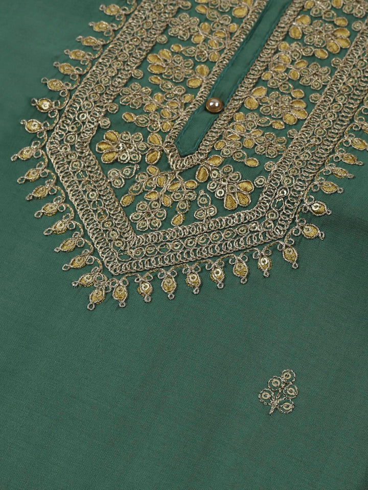 Aqua Green Chanderi Embroidered Unstitched Dress Material