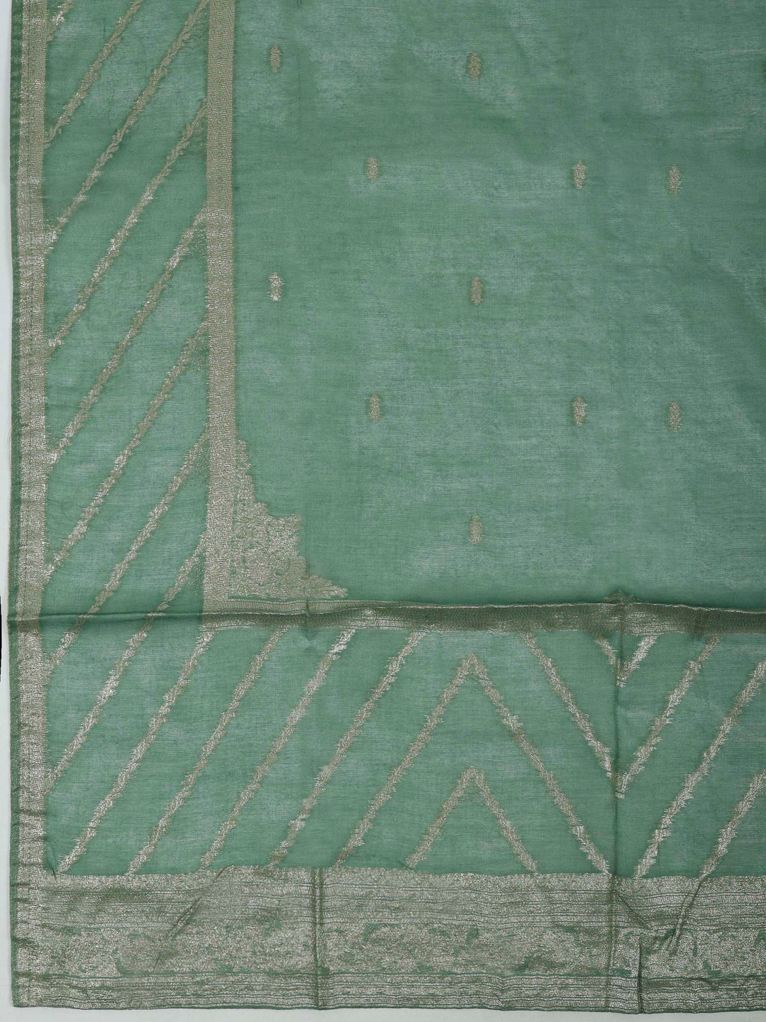 Aqua Green Chanderi Embroidered Unstitched Dress Material