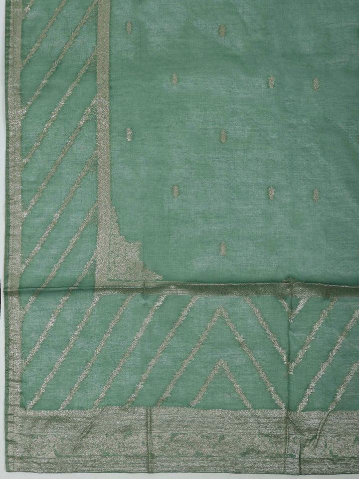 Aqua Green Chanderi Embroidered Unstitched Dress Material