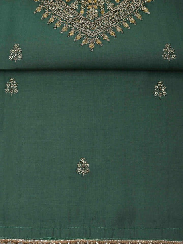 Aqua Green Chanderi Embroidered Unstitched Dress Material