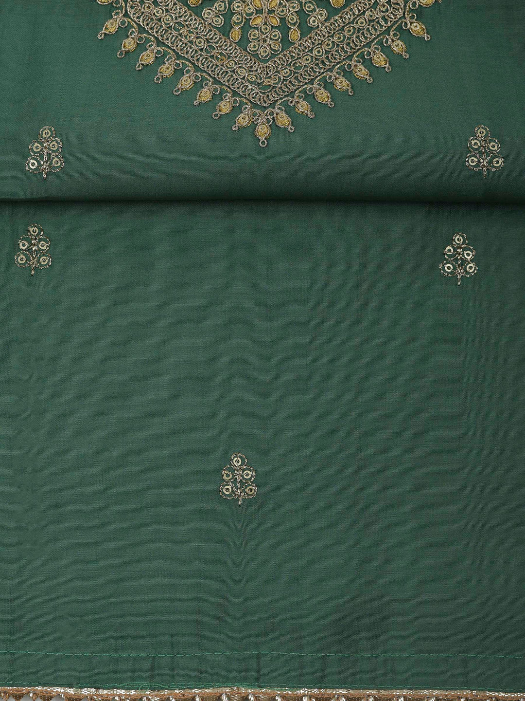 Aqua Green Chanderi Embroidered Unstitched Dress Material